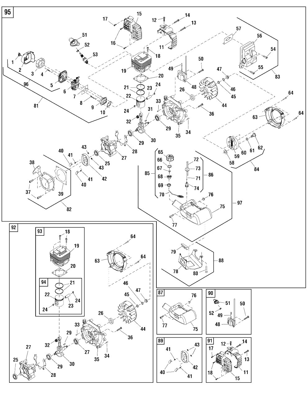 Engine Group - Sp43w (702109) Diagram and Parts List for SP43-W (866018)(2010) Briggs and Stratton Brush Cutter